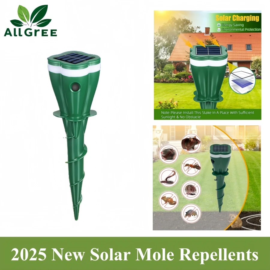 2025 novo repelente solar de toupeira repelente de cobra para gramado quintal jardim ultrassônico e vibratório picos dissuasor 1/2/4 peças conjunto