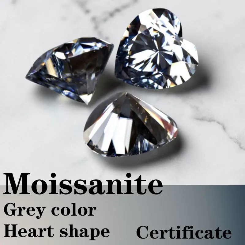 

Moissanite VVS1 Artificial Stone Grey Color Heart Cut with Certificate Wholesale Hand Cutting