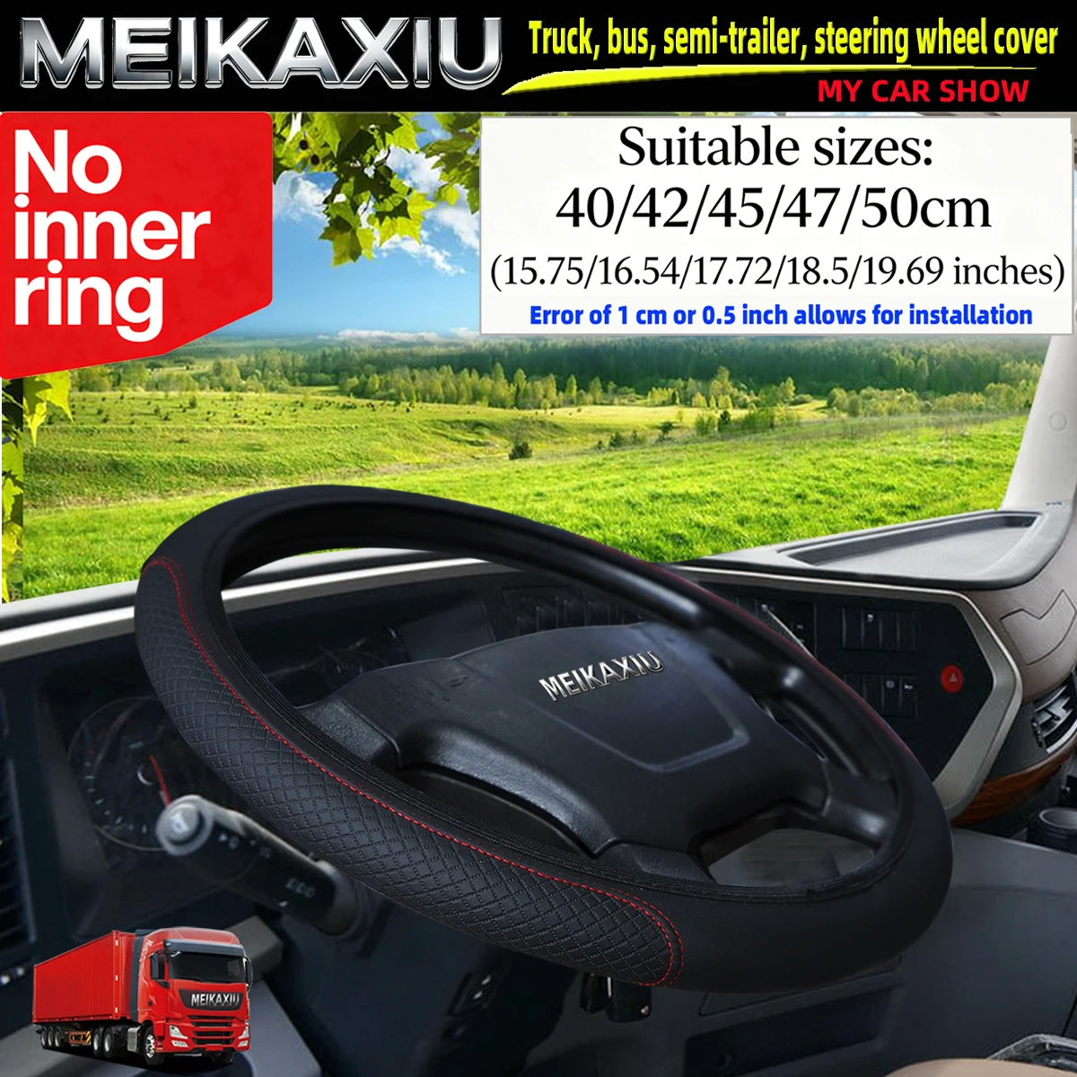 Large-Sized Double-Round 3D PU Leather Steering Wheel Cover for Truck Van Bus Coach Car Accessory in Multiple Sizes 40/42/45/45