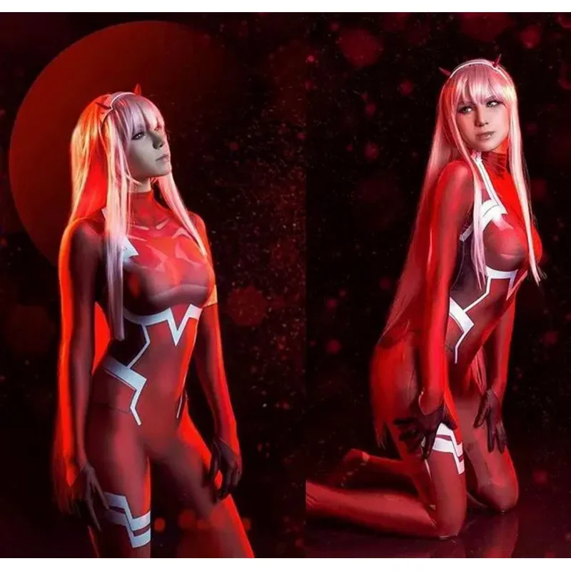 コスラン-大人と子供のためのゼロツー全身タイツボディ,女性のコスプレ衣装,Franxx 02のダーリン,クラクソサウルプリンセス,ハロウィーンスーツ,001