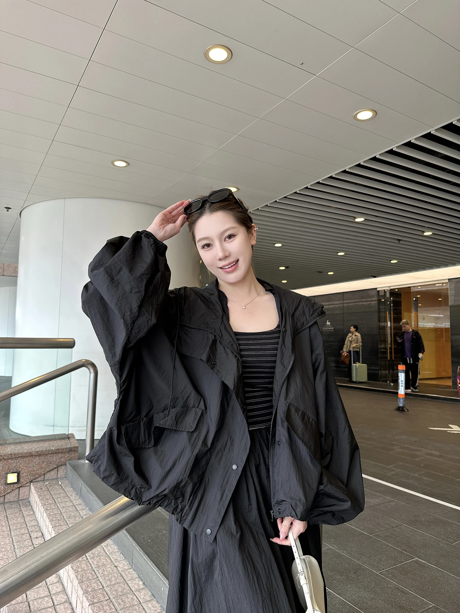 

Ultra-Thin Sun-Protective Outerwear Hooded Two-Piece Set Women's Light Faion Casual Spring Season Zipper Closure