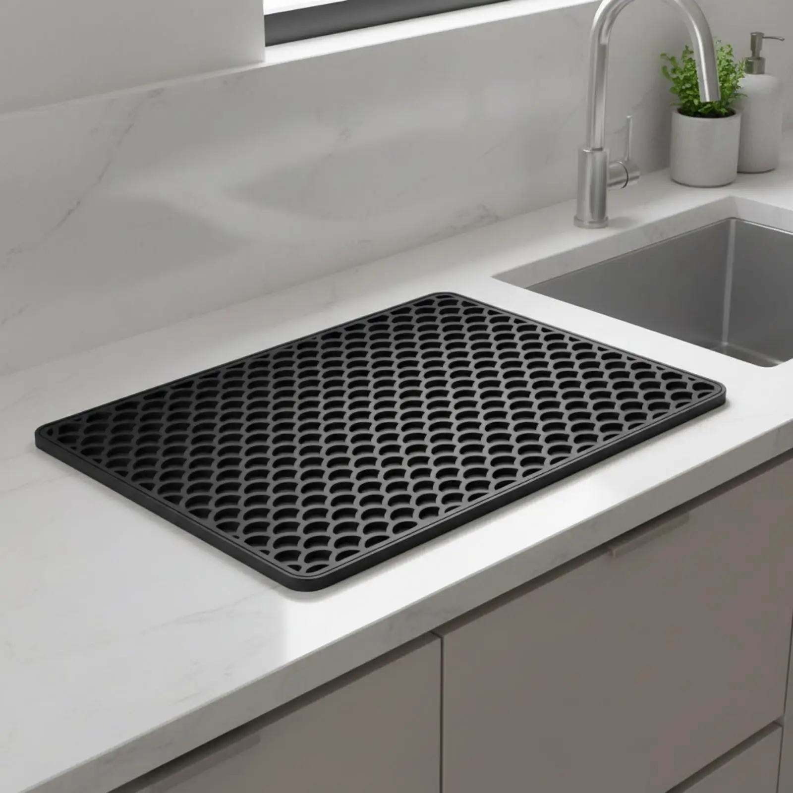 Heat Resistant Silicone Drying Mat for Dishes Cups and Produce with Drainage Tray