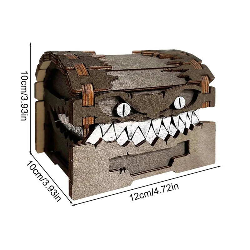 B03C-Dungeons Dragons Treasure Chest Monster الشكل - تخزين النرد والحرف الخشبية القابلة للجمع صندوق تخزين صناديق العملات المعدنية