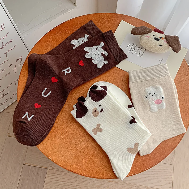 

Cartoon Dog Cute Socks Women Cartoon Animal Japanese Kawaii Medium Tube Socks Autumn and Winter College Style Cotton Long Socks