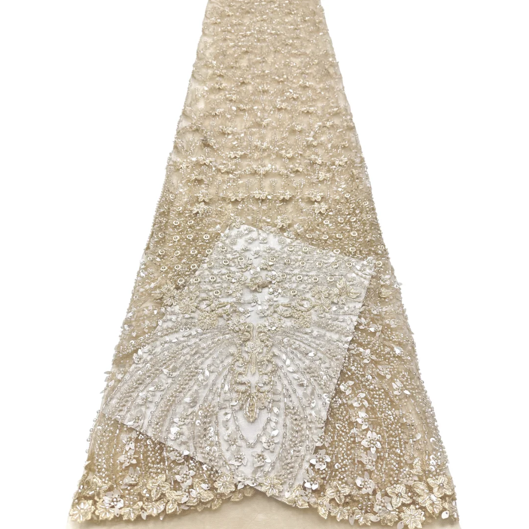 Luxury Diamond Floral Sequins Mesh Lace Fabric African Vertical Lattice Bridal Wedding Dress For Sewing Trimming Tulle Lace