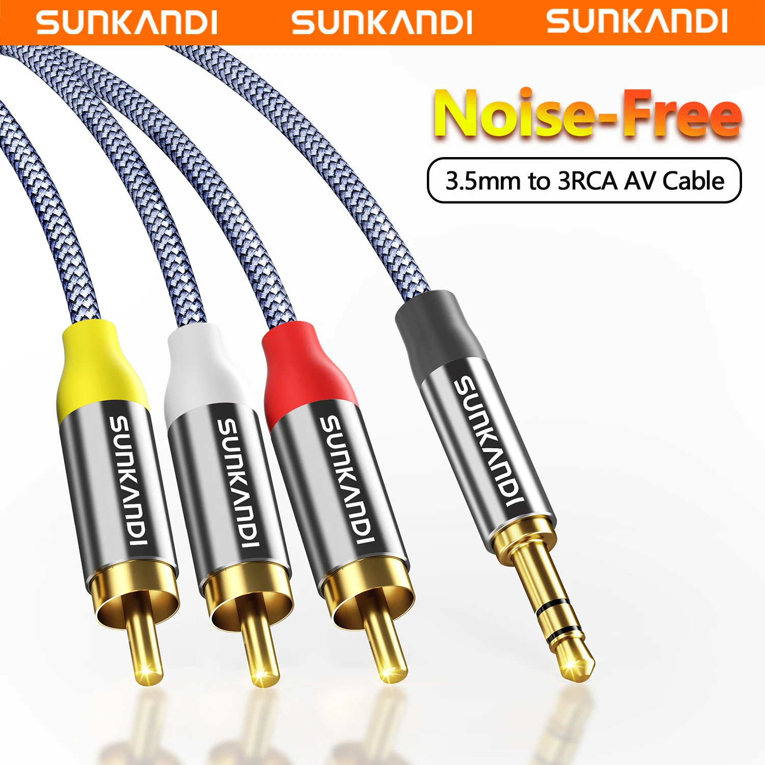 3.5mm to 3 RCA Audio Video Cable, 3.5mm to 3-Male RCA Adapter Stereo AUX Cord AV Cable for MP3, Camcorders, Tablet, Speaker