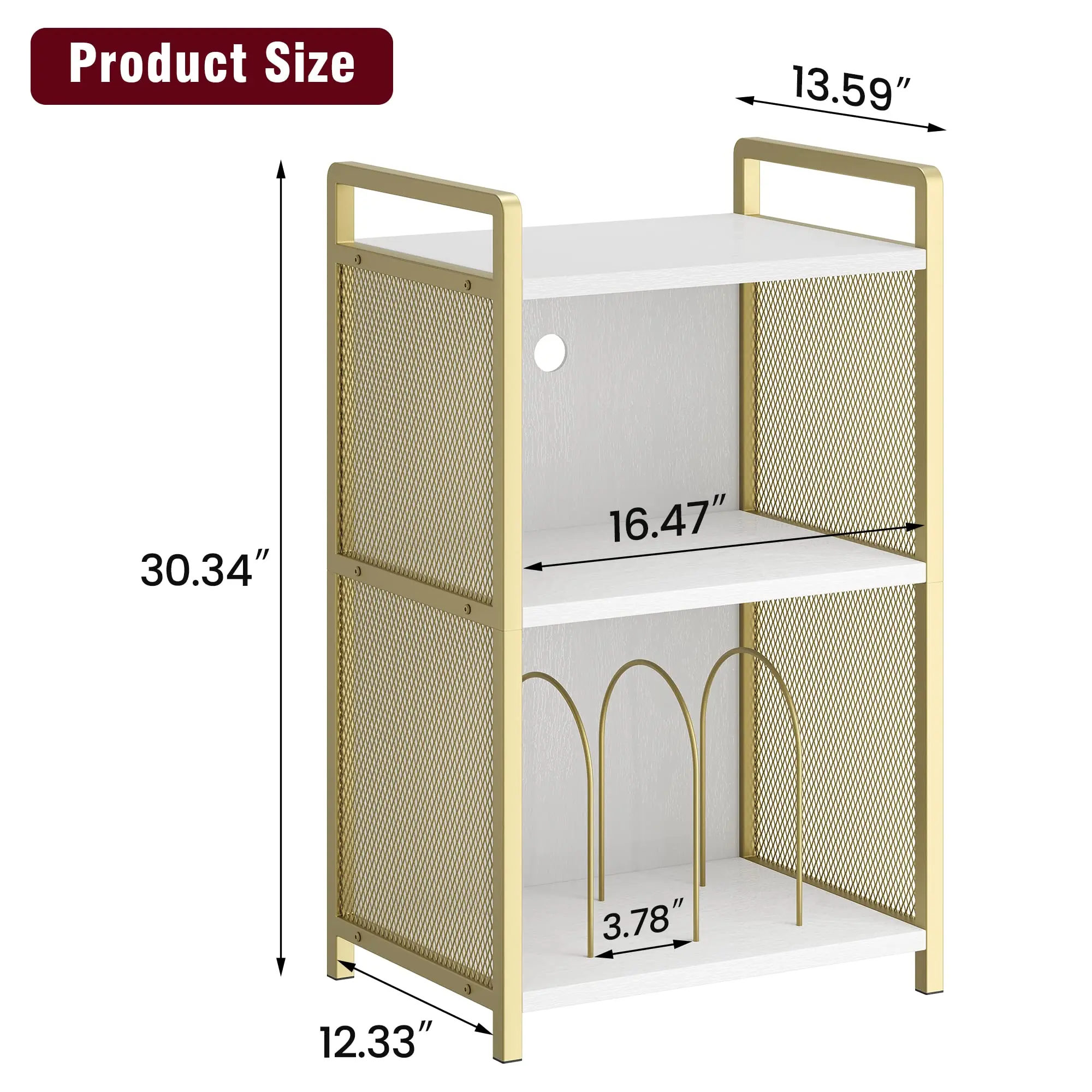 Gold Record Player Stand Metal Turntable Stand With 3 Tier Storage Golden Vinyl Bedside End Table Nightstand For Living Room Bedroom Office