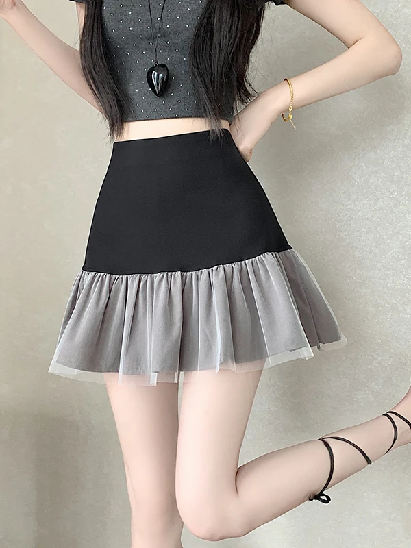 

Новая женская летняя короткая юбка-полусолнце с цветными блоками и сетчатыми вставками, модель 2026 года, с завышенной талией, А-силуэт, из полиэфирного волокна, дизайнерская новинка