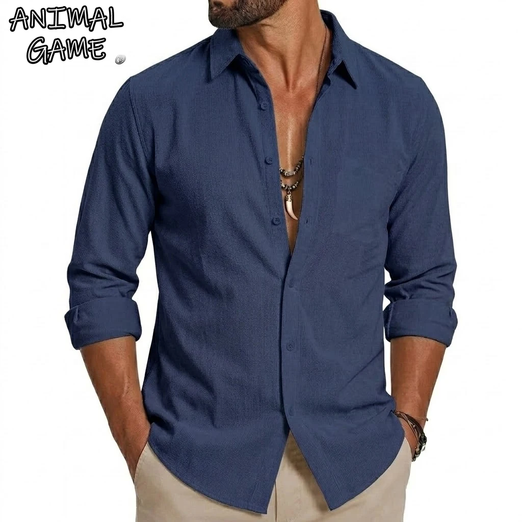 

Элегантная мужская рубашка с длинным рукавом из хлопка и льна, летняя пляжная рубашка больших размеров, гавайская рубашка, одежда для мужчин, роскошные топы