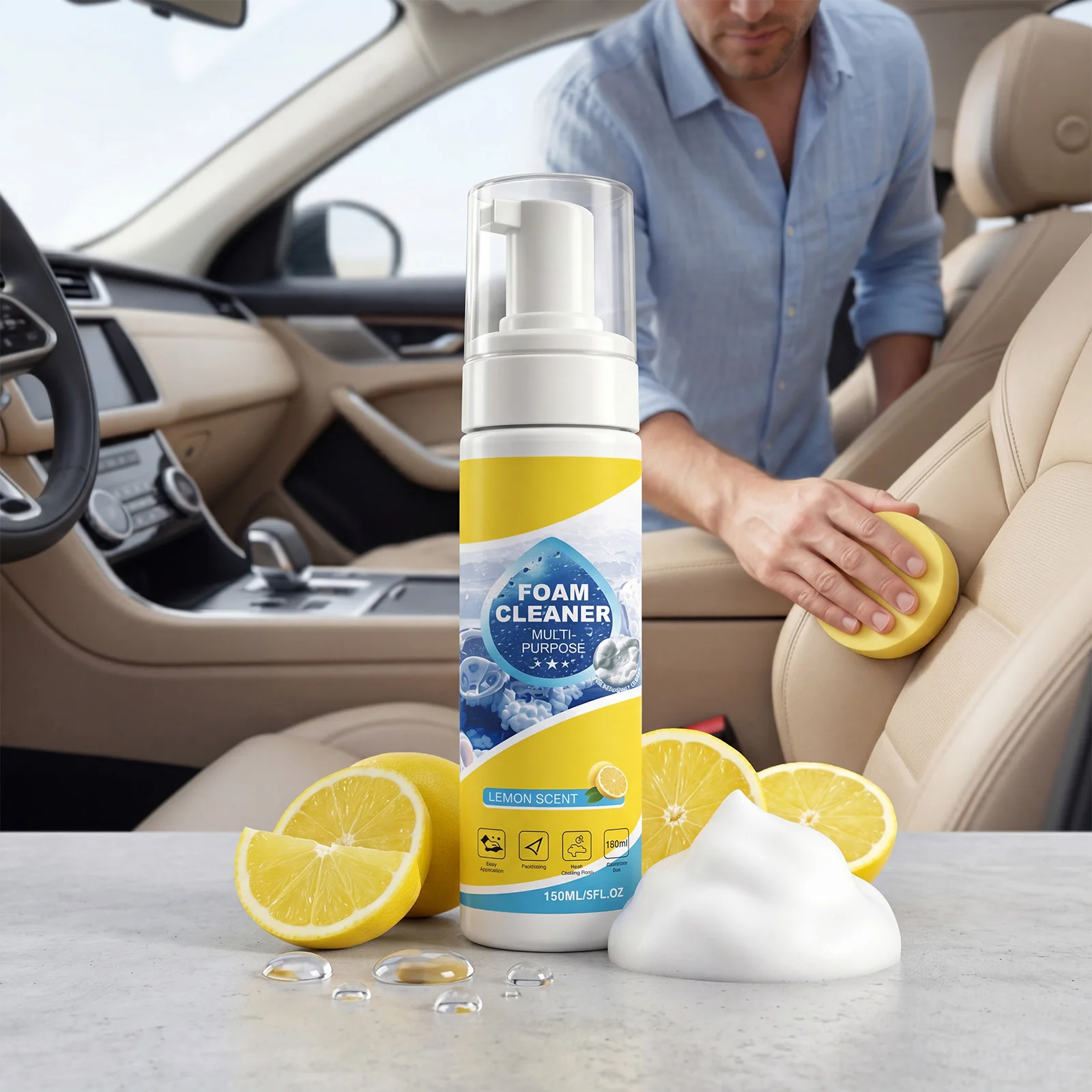 Multi-Purpose Foam Cleaner Kit - Deep-Cleaning, No-Scrub Formula for Universal Car Interior Care and Stain Removal