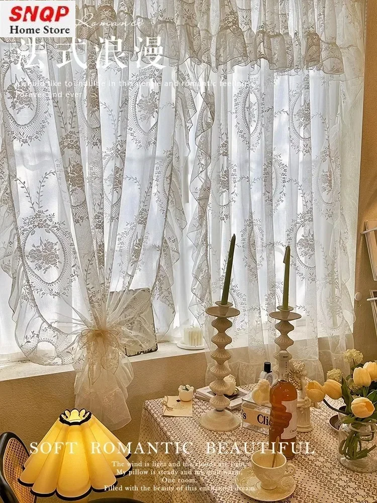 

Custom Size French Embroidered Romantic Lace White Tulle Sheer Curtains for Living Room Bedroom Dining Window Decor Wedding