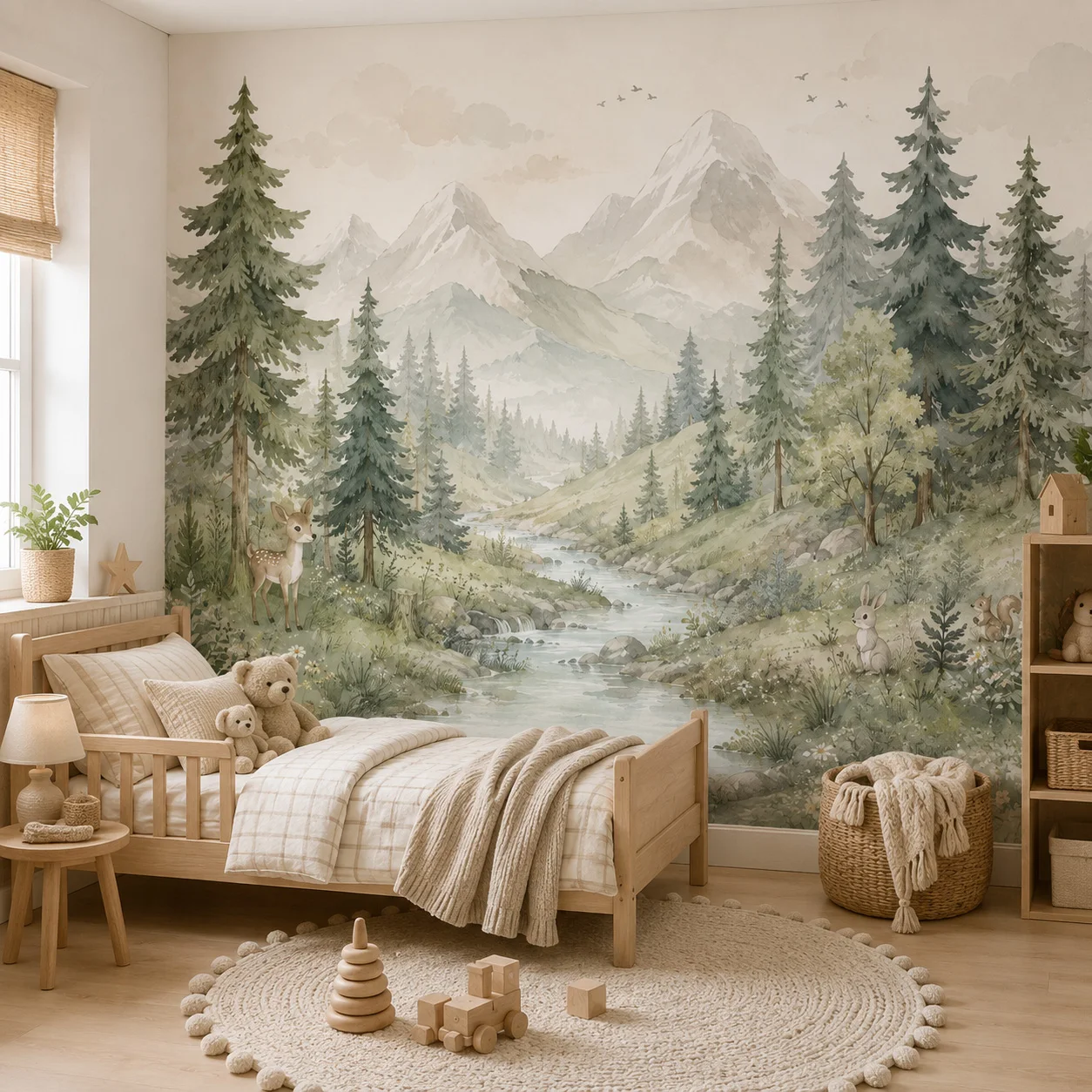 Woodland Mountain Forest Wall - Baby Nursery Mural Wallpaper recension och pris