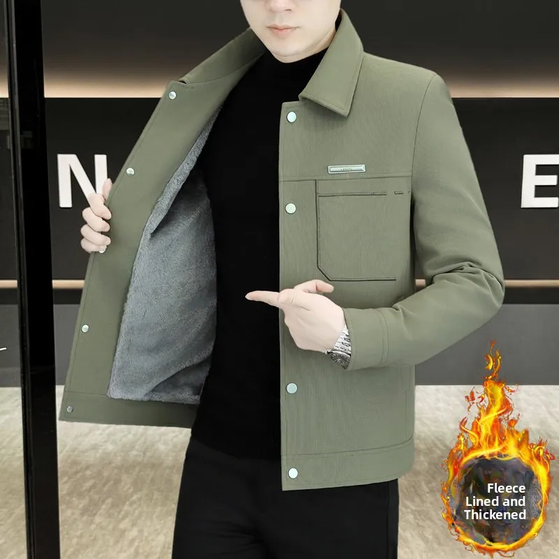 

Men's Casual Thiened Fce Lined Jaet Winter Warm Slim Fit Pure Color Leisure Coat Button Closure Long Sve ort Sle