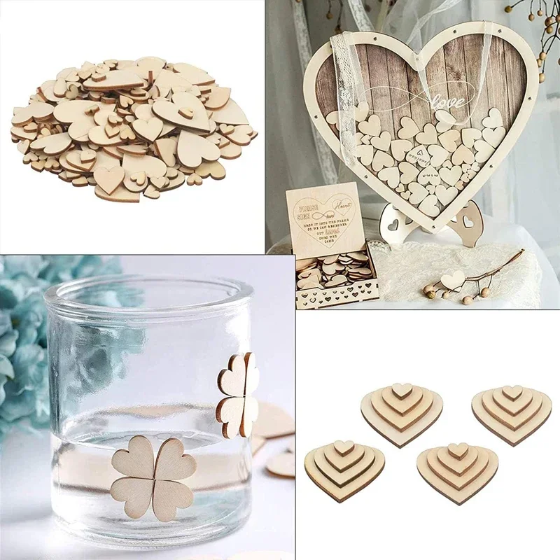 500 pezzi 2 cm non finiti in bianco cuore d\'amore pezzi di legno fette chip ritagli ornamenti per artigianato fai da te decorazione della festa a