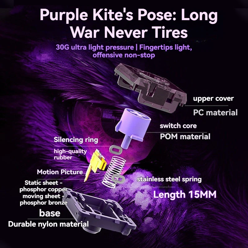 Kailh Purple Kite Switch Customized Linear Switch 30g Trigger Low Profile Switches Esports Game Mechanical Keyboard Accessories 2