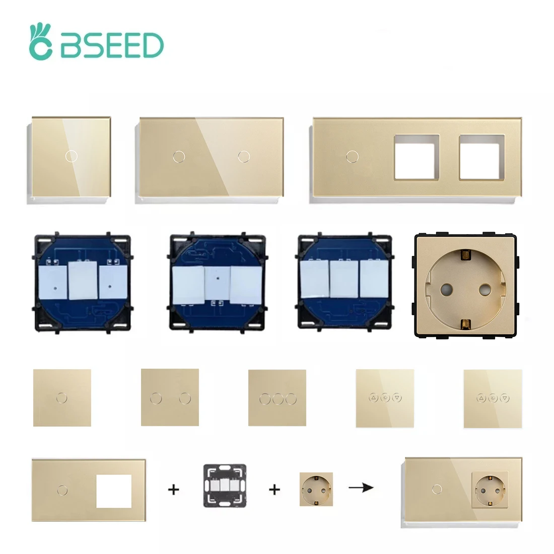 BSEED Touch Light Switch LED Dimmer Light Switch parti funzione fai da te pannelli in vetro spina presa a muro ue combinazione libera fai da te