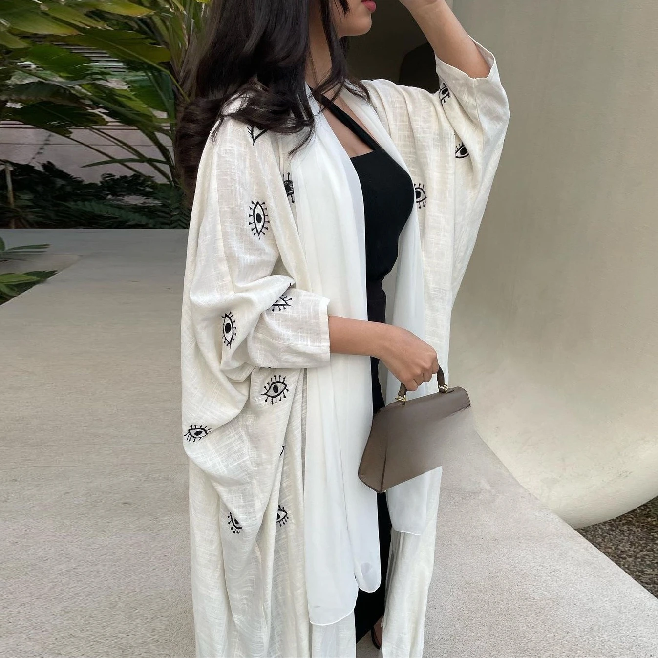 Embroidered Cardigan Robe Dress White Outerwear Women's Clothing