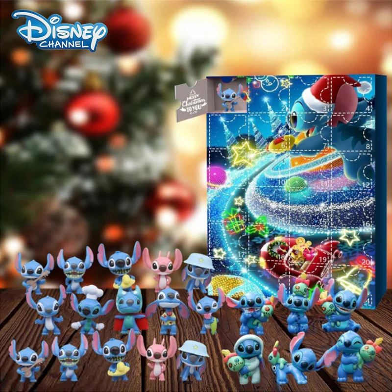 Disney-Stitch Doll Blind Box, Calendário do advento do Natal, Contagem regressiva de 24 dias, Vem Surprise Gift, Beautiful Blind Box