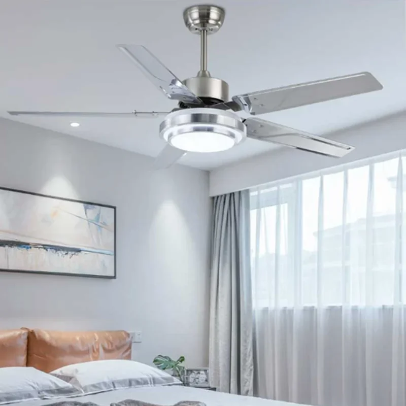 Moderne LED Edelstahl Deckenventilator Wohnzimmer Esszimmer Ventilator Pendelleuchte Integrierte Wohnkultur Haushaltsventilator Ventilator