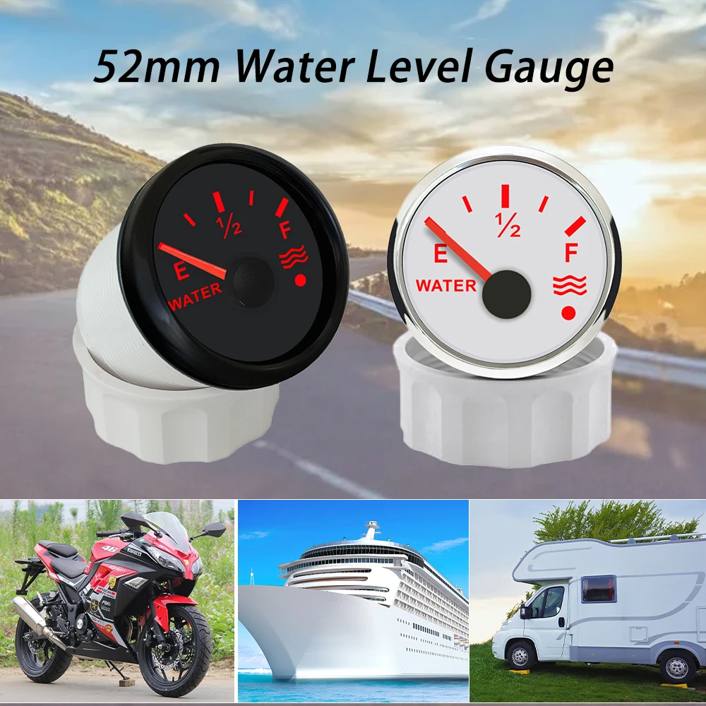 52mm Water Level Gauge Meter 0-190ohm 240-33ohm Signal with Red Backlight and Alarm for Car Ships Motorcycle Universal 9-32V