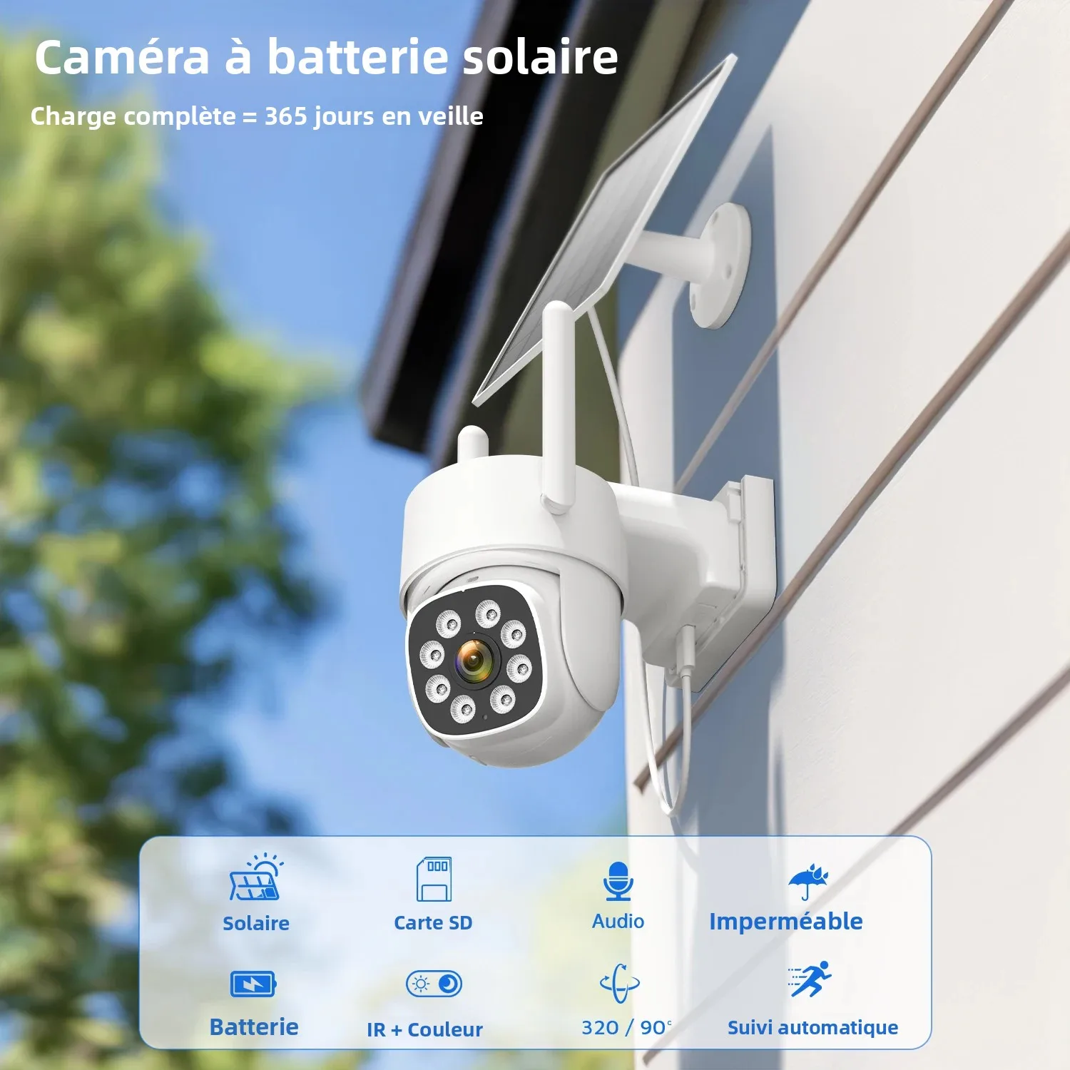Caméra solaire Wifi 8MP 4K AOV pour l'extérieur, batterie 9000mAh intégrée, caméra de Surveillance sans fil, enregistrement 24/7, 365 jours en veille, ICSEE