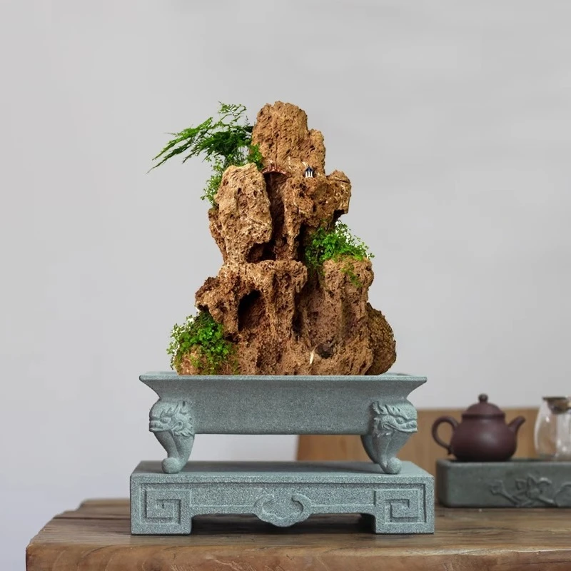 

Handmade bluestone pot Taotie beast head flower pot rockery ornamental bonsai decoration