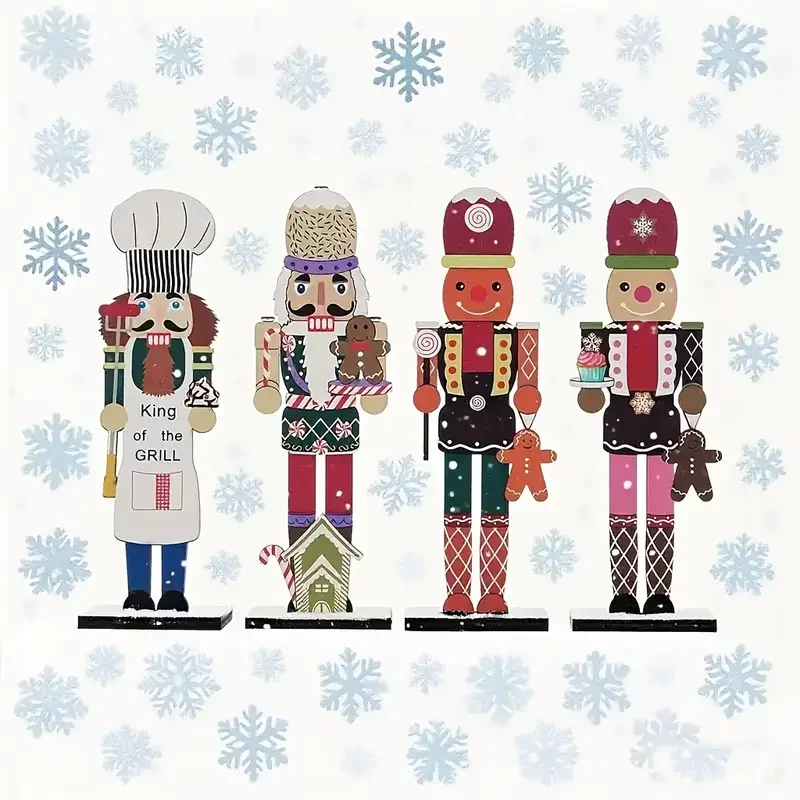 4er-Weihnachtsdekorationen aus Holz mit Nussknacker-Soldaten, Heimdekoration, kreative Feiertagsornamente