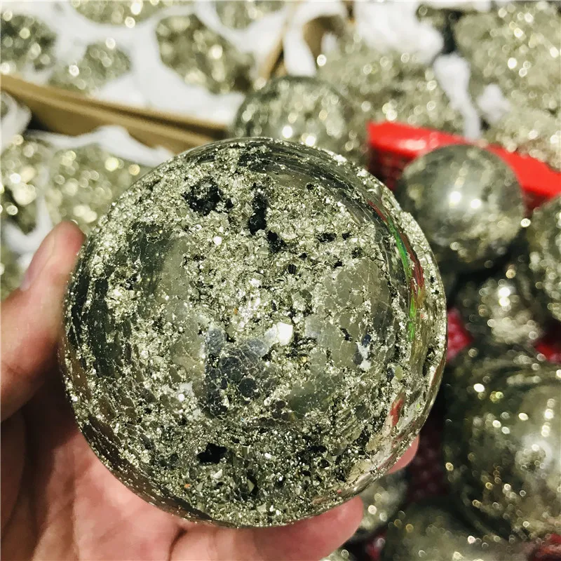 Natural Pyrite Sphere Stone Ball crystal Mineral Quartz Specimen Healing