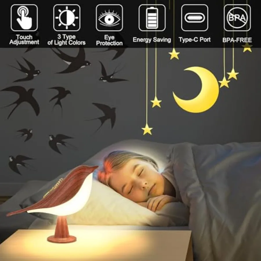 Small Table Lamp, Bird Lamp with Touch Sensor and 3 Color Temperatures, Cute Night Light, Wire-Free and Built-in Rechargeable B view 2