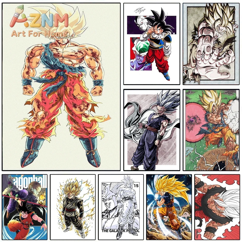 Dragon Ball Anime Canvas Wall Art No Frame Super Saiyan Goku Damaged Outfit Manga Print Painting Home Living Room Bedroom Deco
