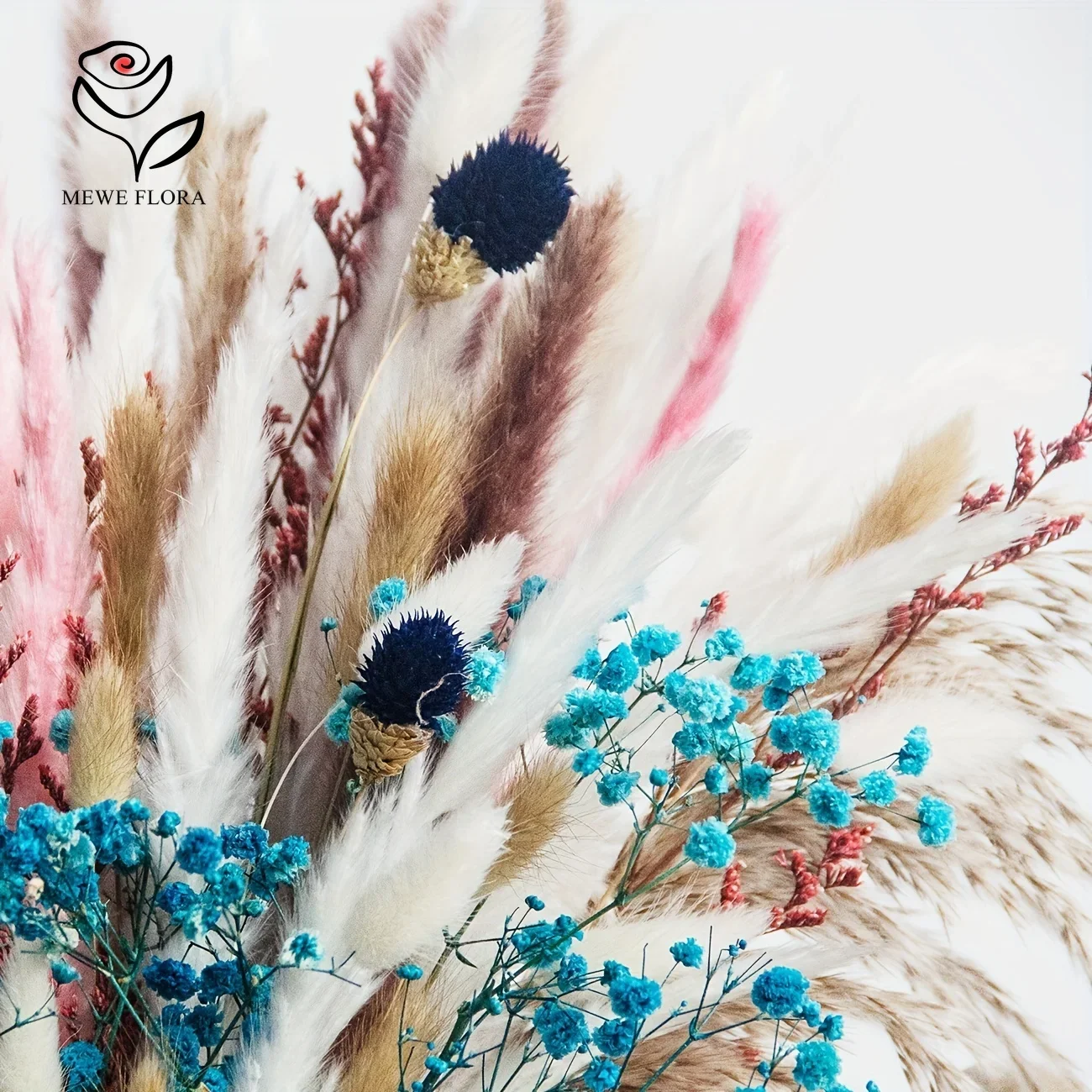 85Pcs Boho Chic Blue Pampas Grass Bouquet Natural Dried Flowers for Home Wedding Decor Valentine's Day Girlfriend Gift Bouquets