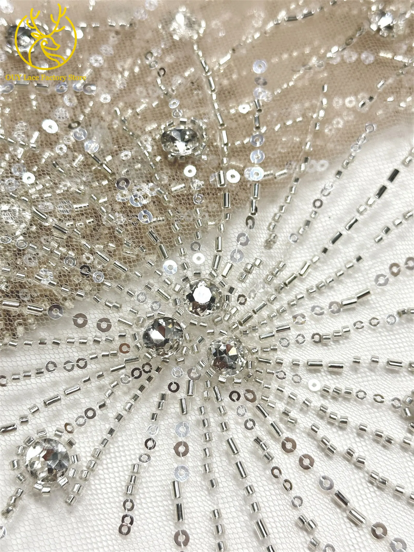 Neues Design Französische Edelstein-Spitzenstoffe 5 Meter Nigerianische Perlen-Pailletten-Spitze Afrikanischer Spitzenstoff für Hochzeitskleider – Detail 17