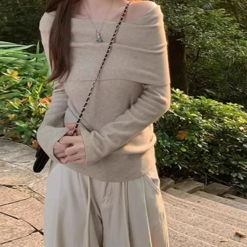 ملابس النساء سترة محبوكة بأكمام طويلة بلوفرات نسائية جديدة سوداء مائل الرقبة سترة متماسكة البلوز النساء بلايز تريكو Q1690 #5