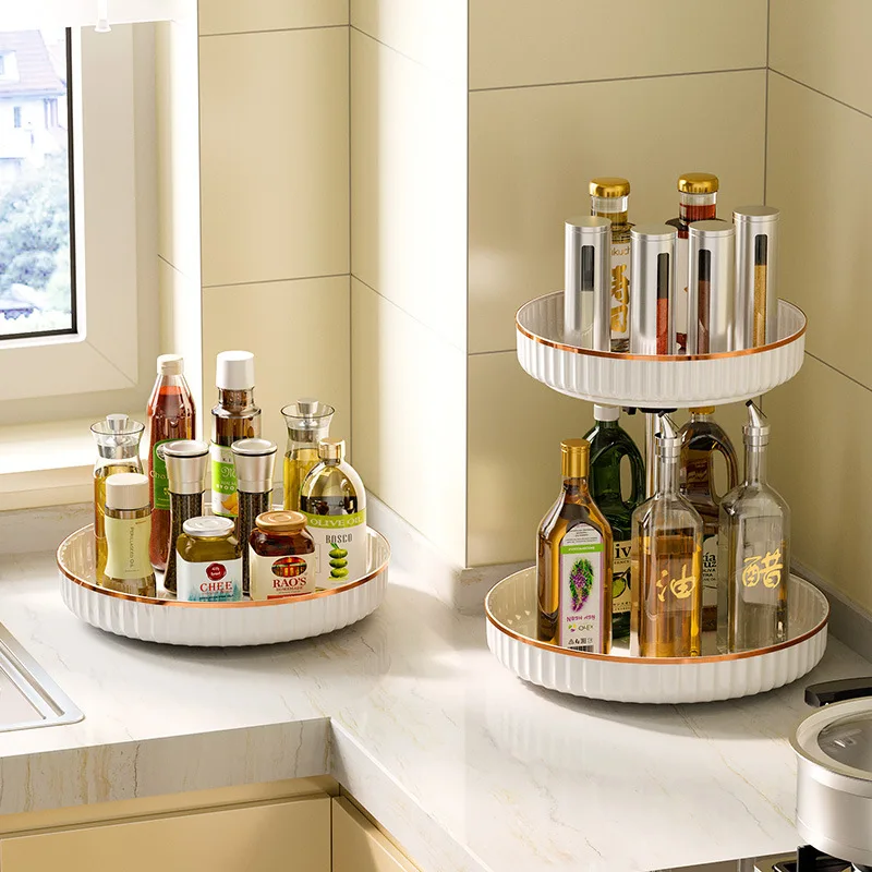 Light Luxury Style 360-degree Rotating Kitchen Seasoning Bottle Storage Rack Jewelry Cosmetics Storage and Organization Rack