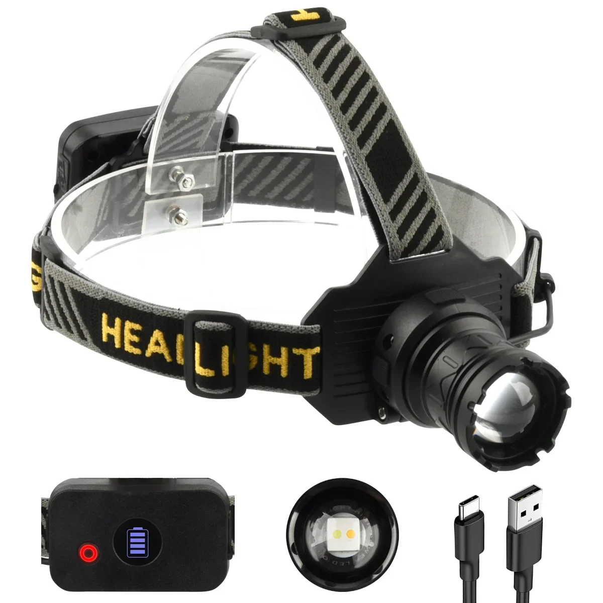 LED Headlamp Flashlight Headlight Torch Zoom Sensor Headlight Rechargeable Light Outdoor Fishing Lantern