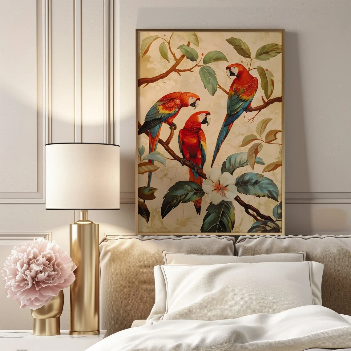 Vintage Parrot Print Botanical - Vintage Fashion Wall Art review and price