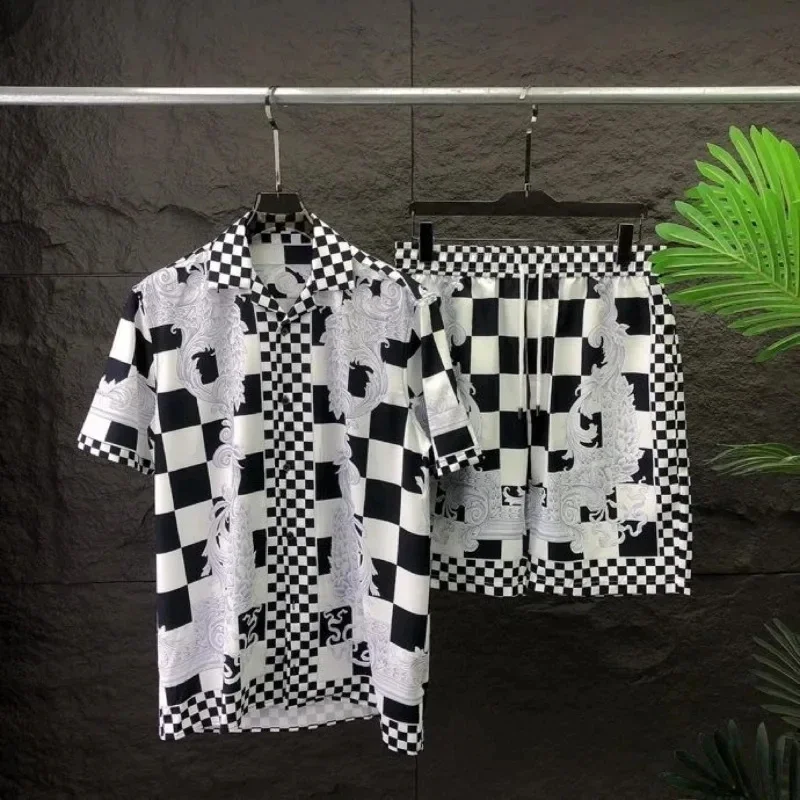 

2024 Spring New European and American Trend Cross border Foreign Trade Fashion Youth Casual Beach Shirt Shorts Set