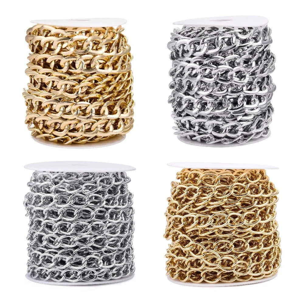 

10m Aluminium Curb Chains Roll Unwelded Golden Silver Color Link Chains For DIY Bracelets Necklace Jewelry Making Findings