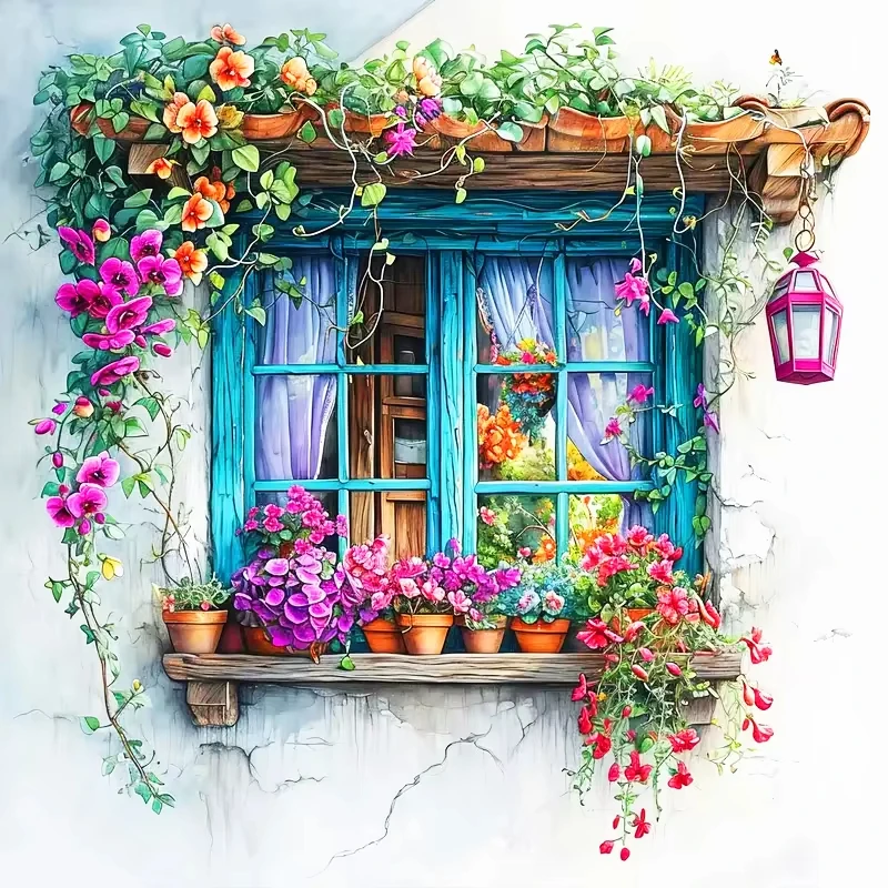 

Window Surrounded by Flowers 500PCS/1024 PCS Jigsaw Puzzles Challenging Family Activity Game for Gameroom Bedroom Home Decor