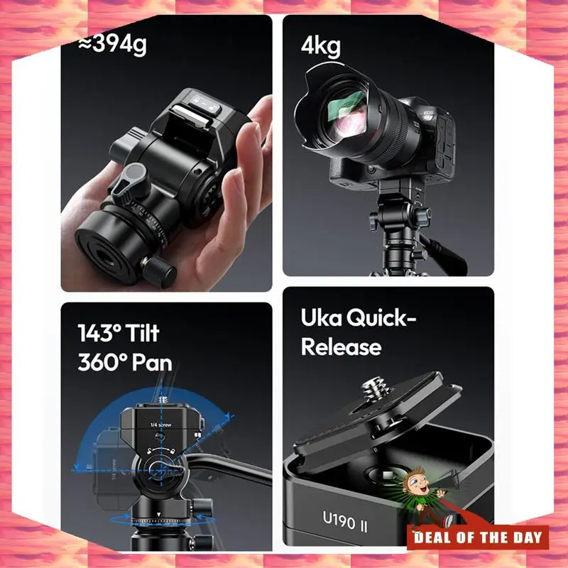 24-Hour Delivery Ulanzi U190 II Uka Fluid Tripod Head Quick Release Ball Head Max Load 4KG Professional Video Recording