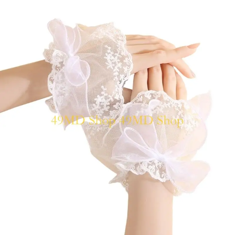 49MD Elegant Trim Embroidered Bend Net Gloves Sheer Ventilated Sleeves For Weddings Parties Evening Incidents Against Slip Plan