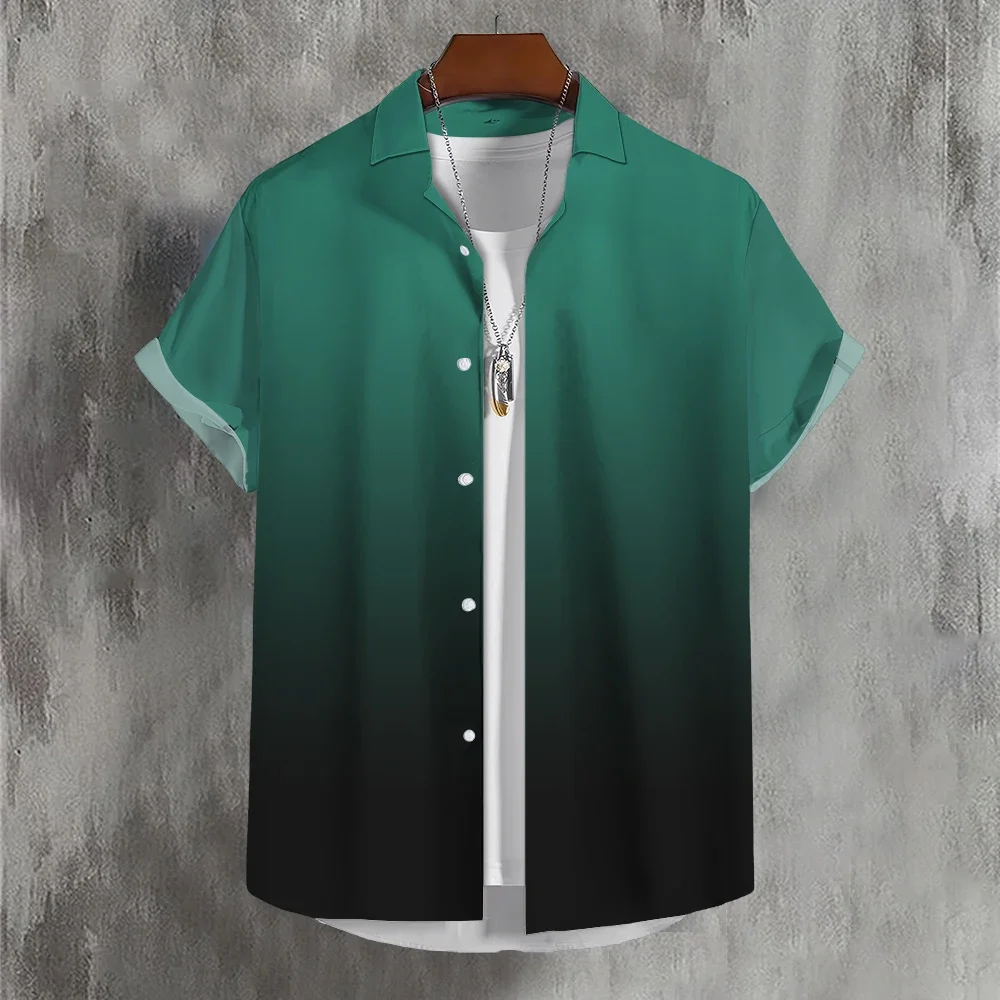 Men's Summer Color Gradient Shirt Men's Monochrome 3D Printed Shirt Casual Short-sleeved Top