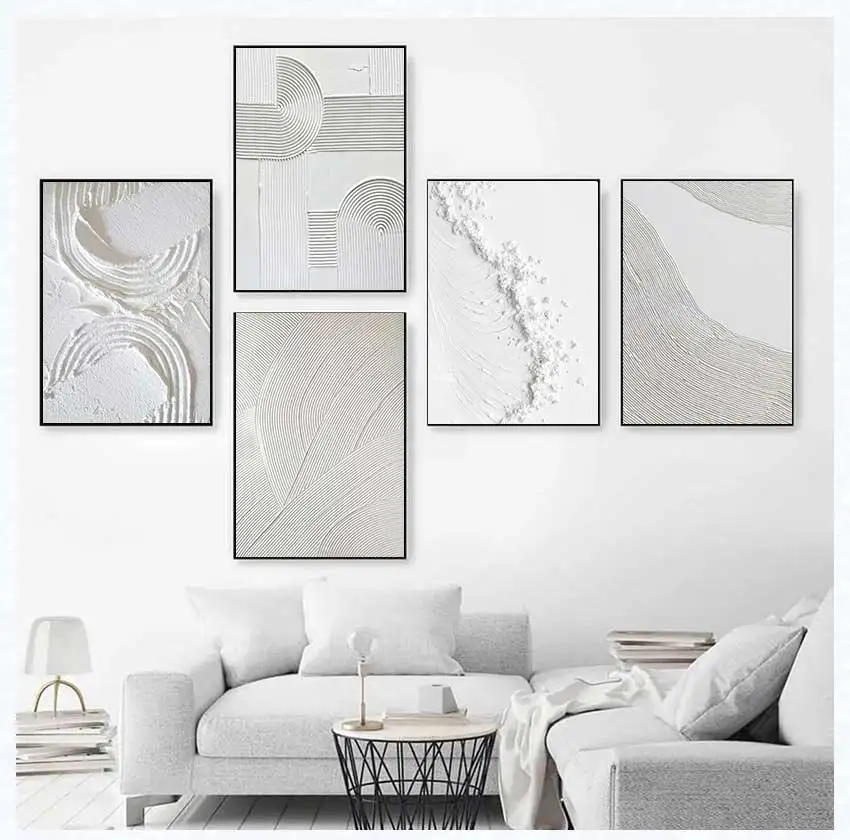 المفاهيمي الأبيض خط مجردة قماش اللوحة غرفة المعيشة الحديثة جدار الفن ديكور المنزل بدون إطار #2