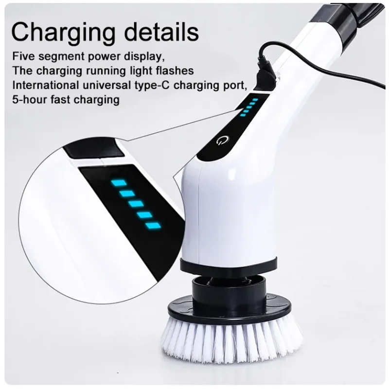 فرشاة تنظيف كهربائية لاسلكية 7 في 1 مقبض طويل قابل للسحب فرشاة أرضية الحمام المنزلية أداة تنظيف الممسحة الكهربائية