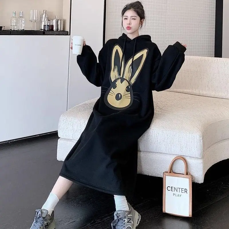 Robe à capuche à manches longues pour femmes, t-shirt de dessin animé, robes optiques PVD, coréen, respirant, automne, hiver