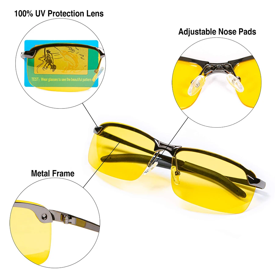 Night Driving Glasses Anti Glare Polarized Anti Glare Nighttime Glasses HD Yellow Tinted UV400 Eye Protection Aviator eyeglasses