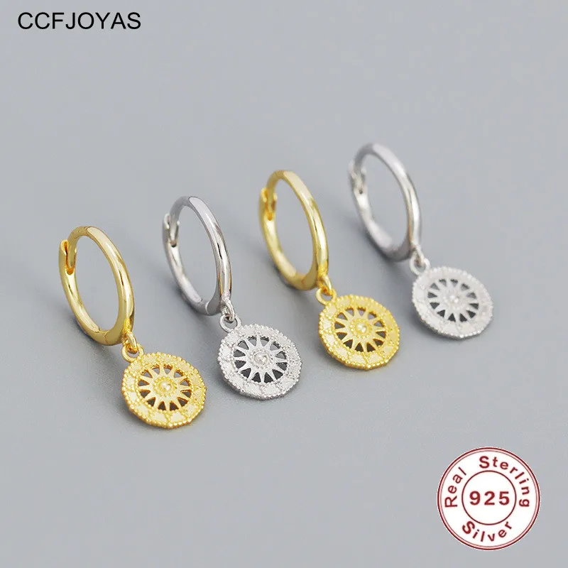 

CCFJOYAS High Quality 925 Sterling Silver ins Geometric Round Drop Earrings for Women 8.5mm Retro Circle Earrings Fine Jewelry