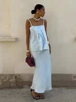 Bornladies 2026 Spring Summer New Cotton Women's Cami Skirt Set Elegant Lazy Cami Mermaid Maxi Skirt Two-Piece Outfit - Image 4