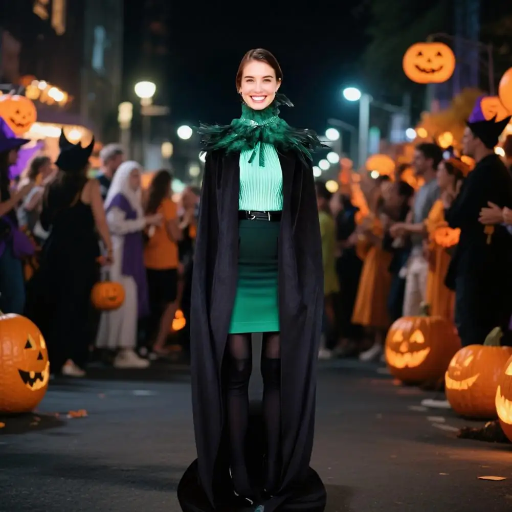 

Velvet Long Shawl Velvet Halloween Shawl with Easy Strap Faux Feather Collar Demon Angel Costume Cloak for Halloween