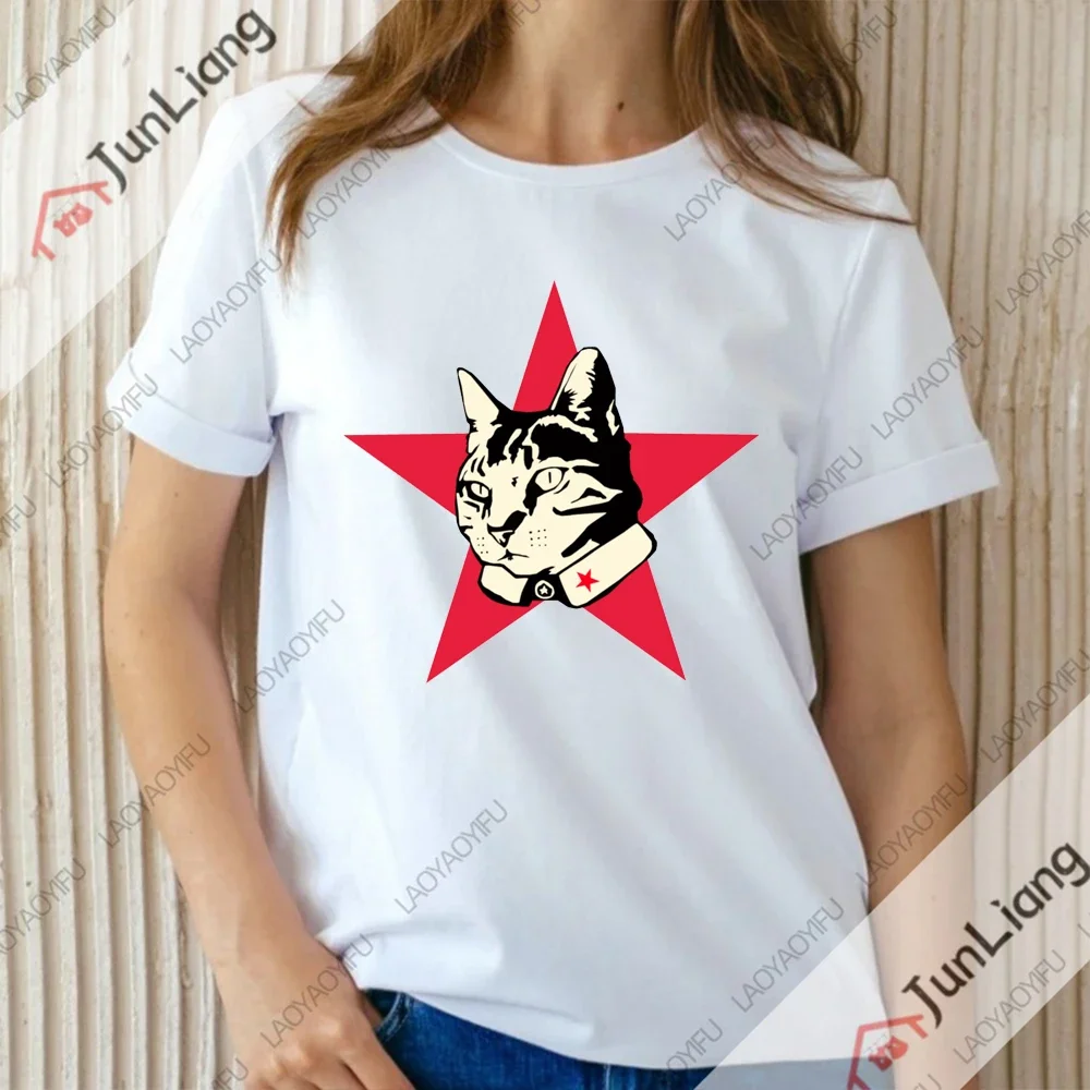 Camisetas Engraçadas Gato Comunista, Camiseta de Algodão, Roupas Masculinas, Camisa Feminina, Streetwear Manga, Camiseta de Manga Curta, Roupa Gráfica Y2k